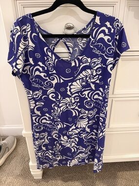 Lilly Pulitzer Blue and White Printed Midi Dress